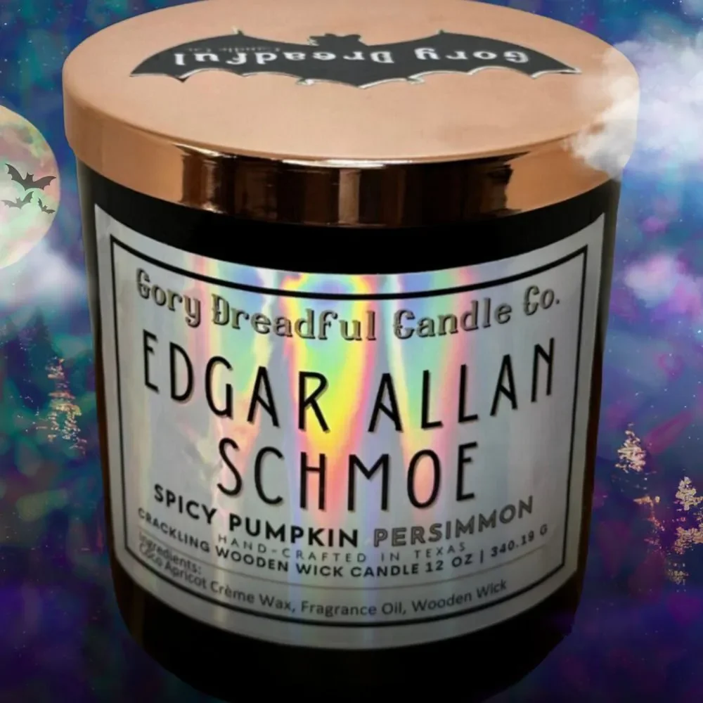 Edgar Allan Schmoe Crackling Wooden Wick Candle: Spicy Pumpkin Persimmon Scent